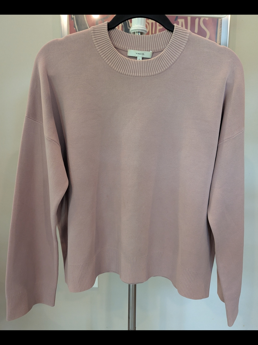 VINCE Dusty Rose Mauve Dropped Shoulder Crewneck Sweater XS EUC $50